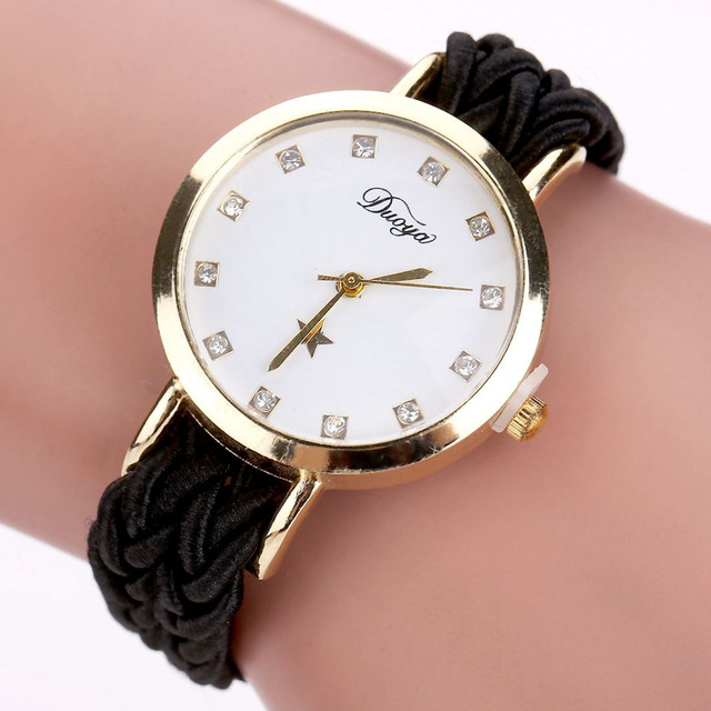 Women Gold Braided Leather Wrist Watch For Women Ladies Star Crystal Luxury Crystal Quartz Watch Clock