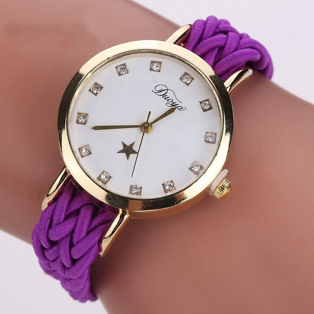 Women Gold Braided Leather Wrist Watch For Women Ladies Star Crystal Luxury Crystal Quartz Watch Clock