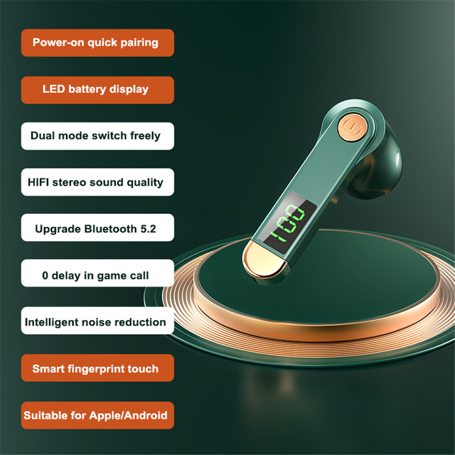 1Pc Long Standby Bluetooth Wireless Earpiece Led Power Display Bluetooth Earphone Noise Cancelling