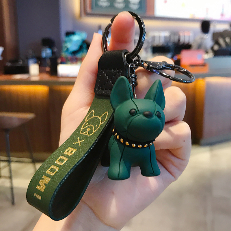 Fashion Punk French Bulldog Keychain PU Leather Dog Keychains for Women Bag Pendant Jewelry Trinket Men's Car Key Ring Key Chain