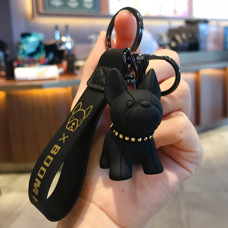 Fashion Punk French Bulldog Keychain PU Leather Dog Keychains for Women Bag Pendant Jewelry Trinket Men's Car Key Ring Key Chain