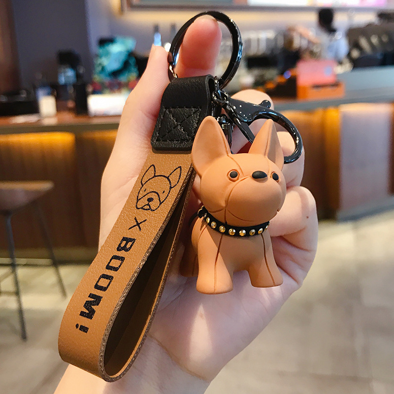 Fashion Punk French Bulldog Keychain PU Leather Dog Keychains for Women Bag Pendant Jewelry Trinket Men's Car Key Ring Key Chain