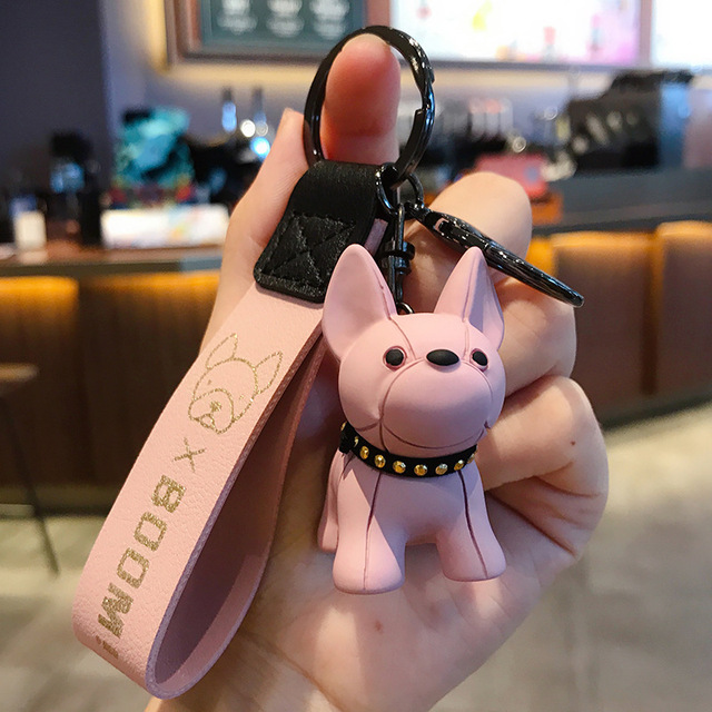 Fashion Punk French Bulldog Keychain PU Leather Dog Keychains for Women Bag Pendant Jewelry Trinket Men's Car Key Ring Key Chain