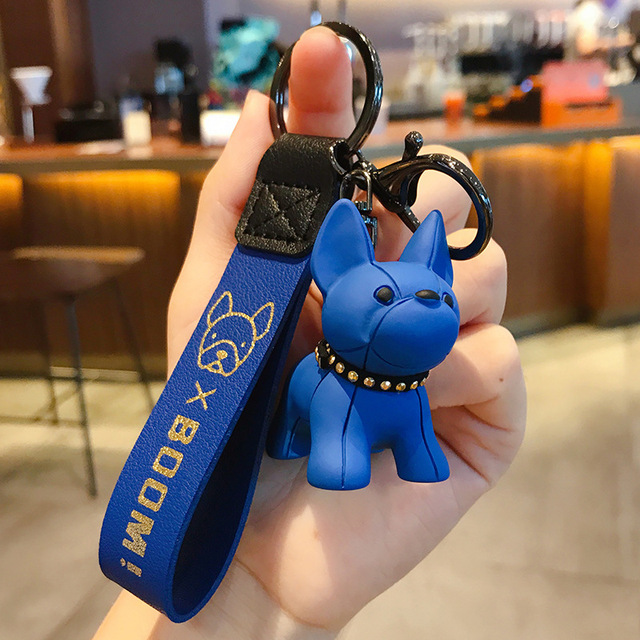 Fashion Punk French Bulldog Keychain PU Leather Dog Keychains for Women Bag Pendant Jewelry Trinket Men's Car Key Ring Key Chain