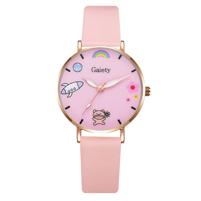 Fashion Women Leather Watches Cartoon Bear Dial  Ladies Wrist Watch Student Bracelet Girl Quartz Clock