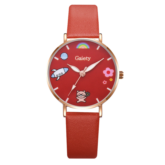 Fashion Women Leather Watches Cartoon Bear Dial  Ladies Wrist Watch Student Bracelet Girl Quartz Clock