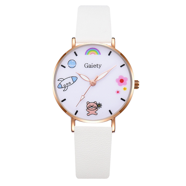 Fashion Women Leather Watches Cartoon Bear Dial  Ladies Wrist Watch Student Bracelet Girl Quartz Clock