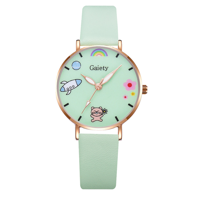 Fashion Women Leather Watches Cartoon Bear Dial  Ladies Wrist Watch Student Bracelet Girl Quartz Clock