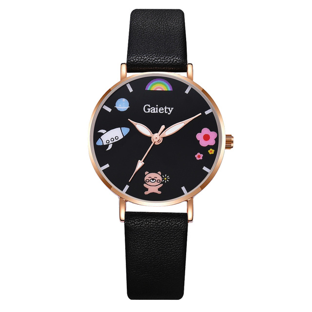 Fashion Women Leather Watches Cartoon Bear Dial  Ladies Wrist Watch Student Bracelet Girl Quartz Clock