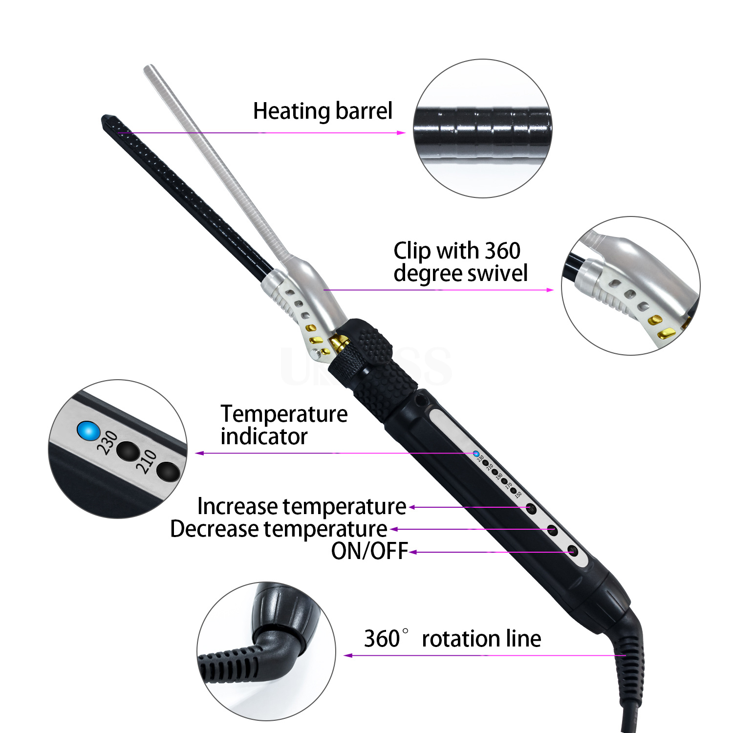 Unisex Hair Crimper 7mm Curly Styling Tools Curling Iron  Temperature Adjustable Hair Curler Anti-hot Hair Bangs Machine