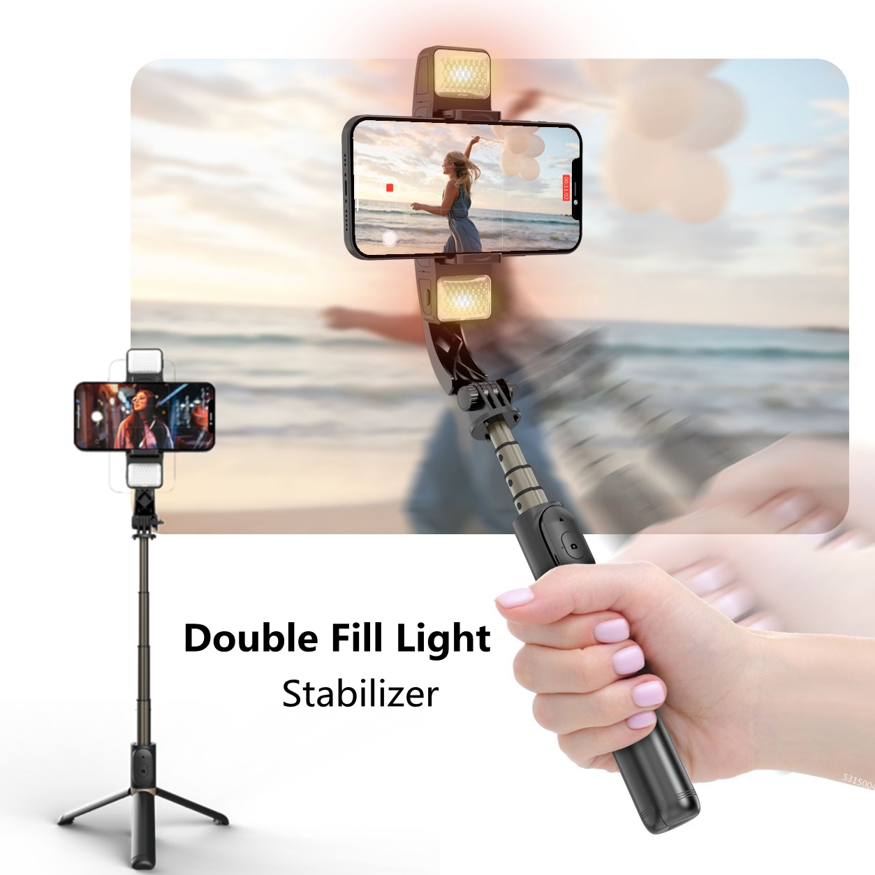 Handheld Gimbal Stabilizer Phone Gimbal Selfie Stick Tripod With Pair Fill light For Smartphone Selfie live mobile phone holder