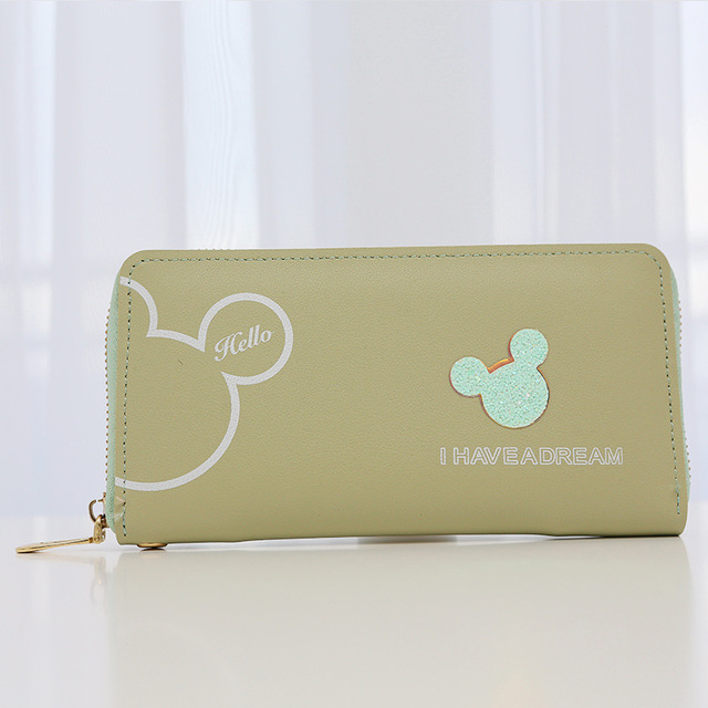 Disney Women Wallet Mickey Mouse Cartoon Long Zipper PU Wallet Fashion Minnie Coin Purse Anime Money Purse Card Holder Girl Gift