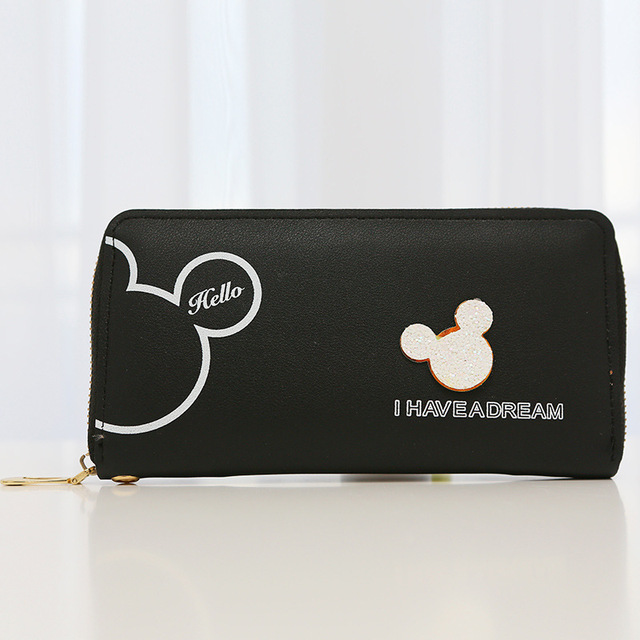 Disney Women Wallet Mickey Mouse Cartoon Long Zipper PU Wallet Fashion Minnie Coin Purse Anime Money Purse Card Holder Girl Gift