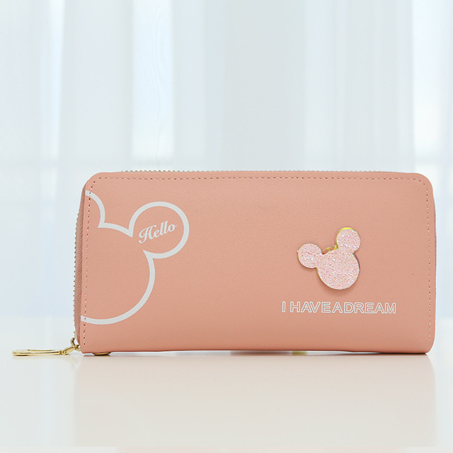 Disney Women Wallet Mickey Mouse Cartoon Long Zipper PU Wallet Fashion Minnie Coin Purse Anime Money Purse Card Holder Girl Gift