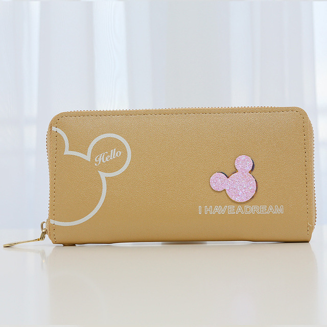 Disney Women Wallet Mickey Mouse Cartoon Long Zipper PU Wallet Fashion Minnie Coin Purse Anime Money Purse Card Holder Girl Gift