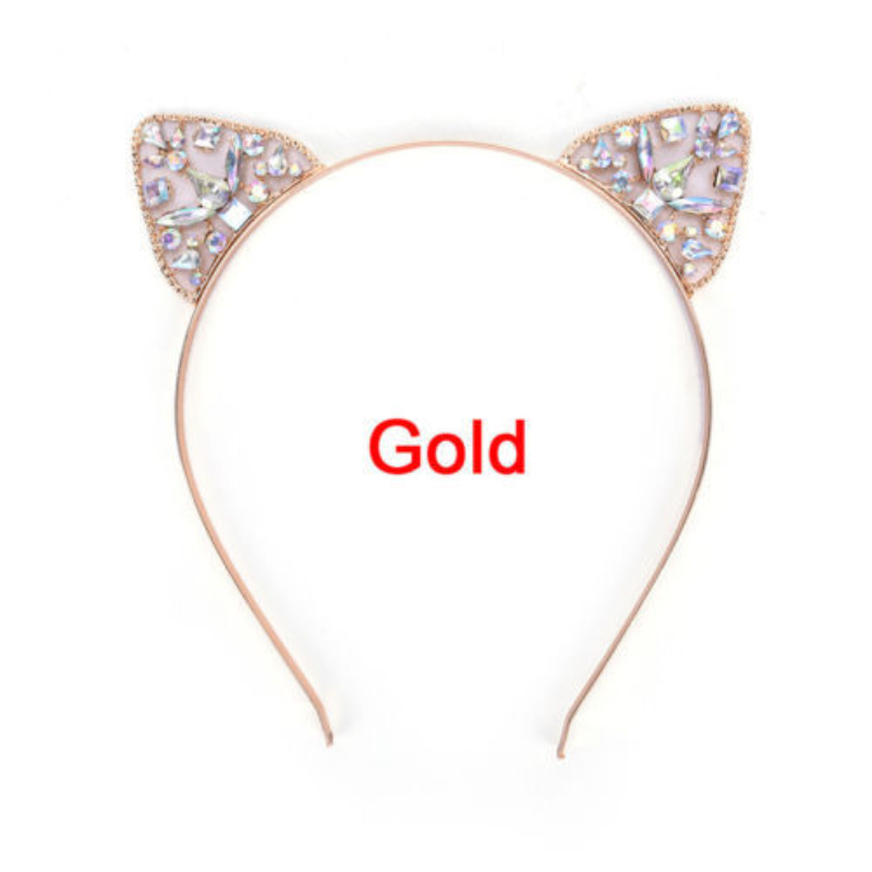 Novelty Cat Ears Headband Crystal Hairband Festival Hair Bezel Girls Crown Tiara Rhinestone Headdress