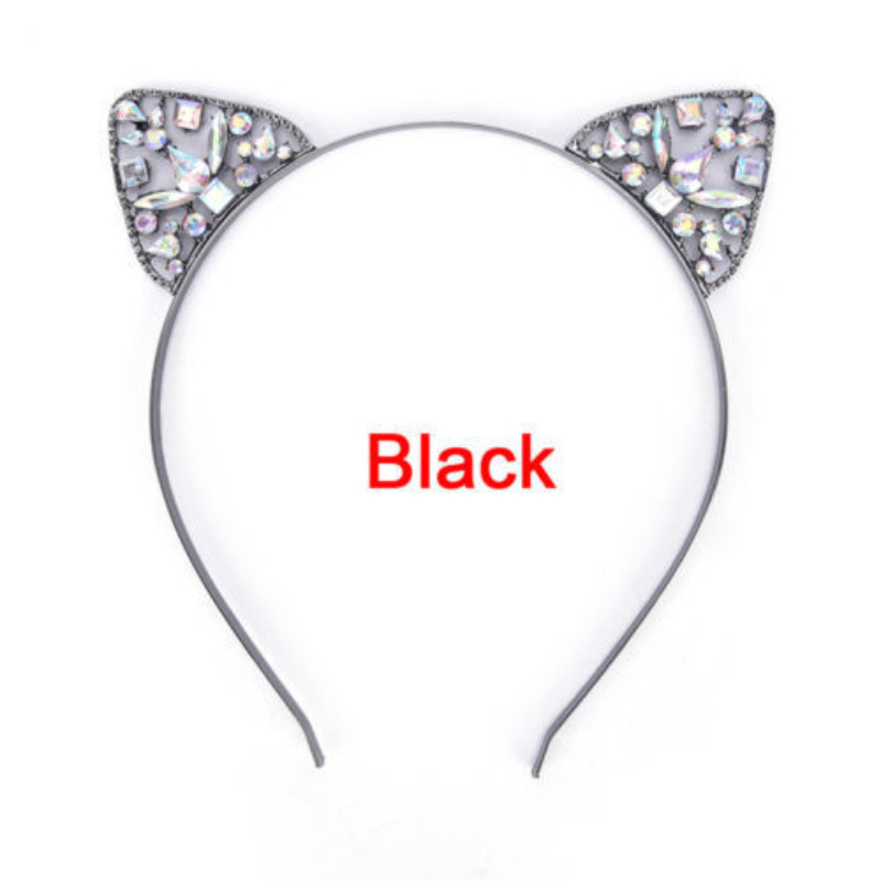 Novelty Cat Ears Headband Crystal Hairband Festival Hair Bezel Girls Crown Tiara Rhinestone Headdress