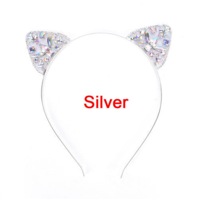 Novelty Cat Ears Headband Crystal Hairband Festival Hair Bezel Girls Crown Tiara Rhinestone Headdress