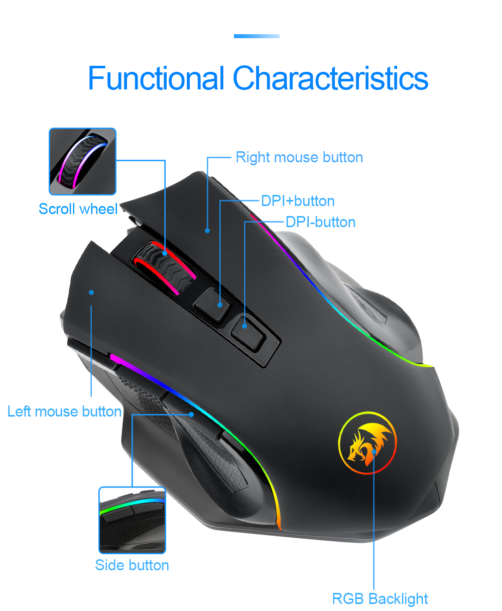 RGB USB 2.4G Wireless Gaming Mouse 8000 DPI 8 buttons Programmable ergonomic