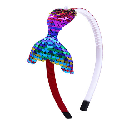 New Children's Sequined Hair Accessories Mermaid Tail Flip Fish Scale Pearl Headband Non-slip Handmade Headband Headwear