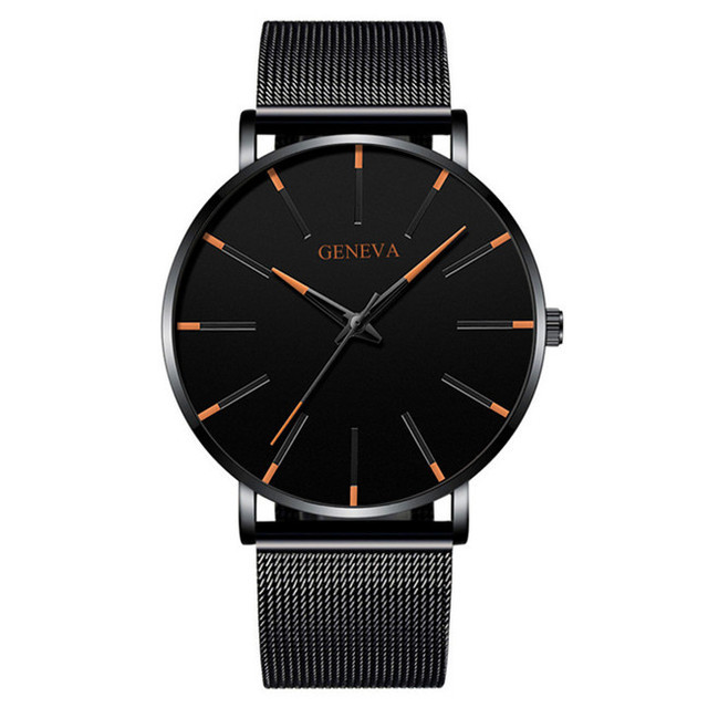 Fashion Mens Business Watches Luxury Gold Stainless Steel Mesh Belt Quartz Wrist Watch Luminous Clock Men Casual Leather Watch
