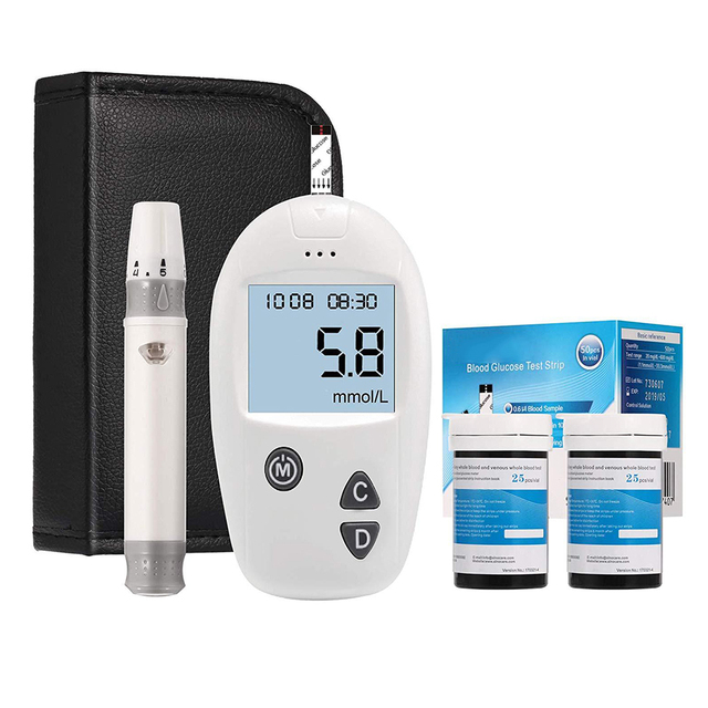 Blood Glucose Blood Sugar Test Kit Diabetes Blood Glucose Meter Monitor + 50 Test Strips and 50 Lancets Sugar Machine No Coding