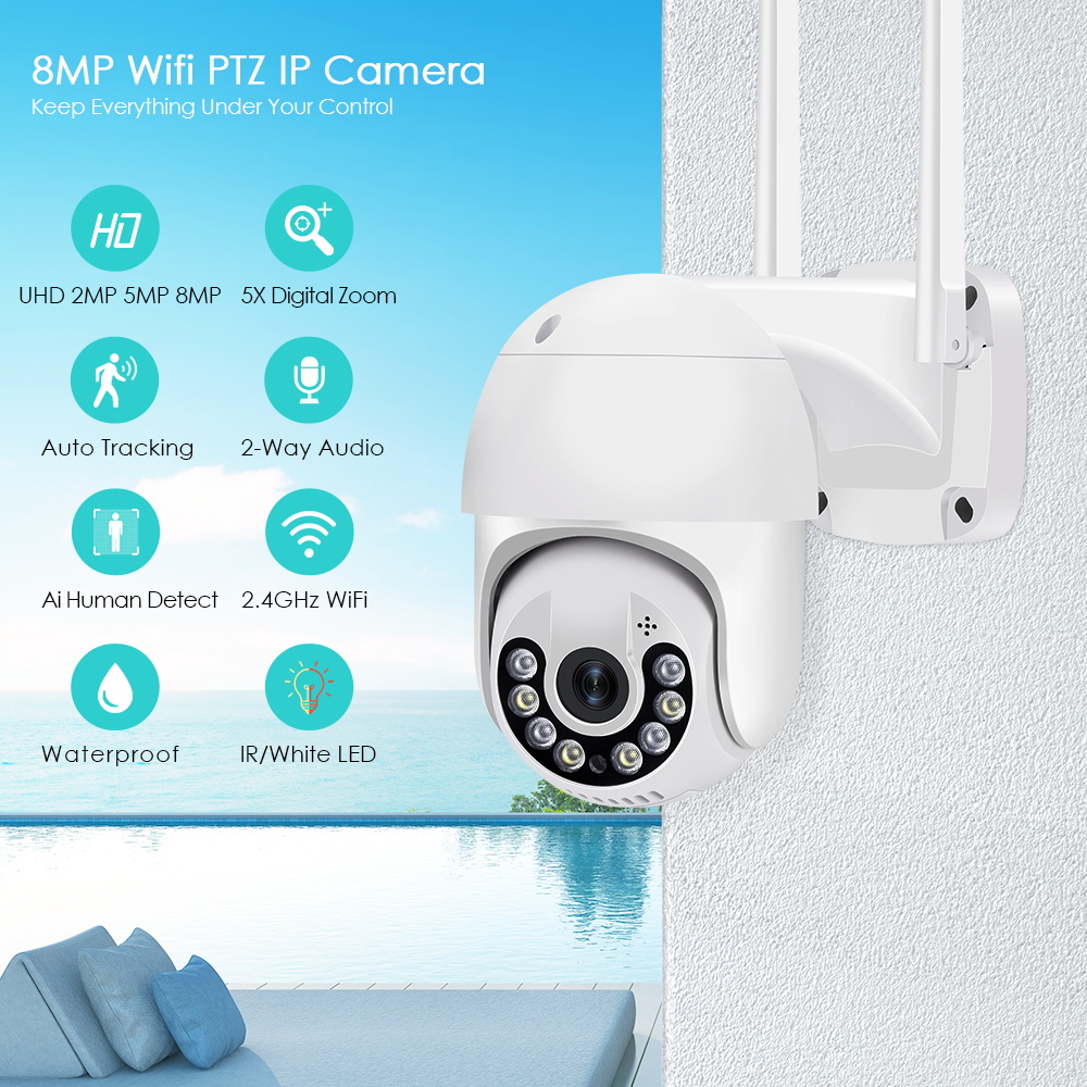 5MP IP Camera Smart Home PTZ Security WiFi Camera Outdoor Color Night Vision AI Humanoid Detection Two Way Audio