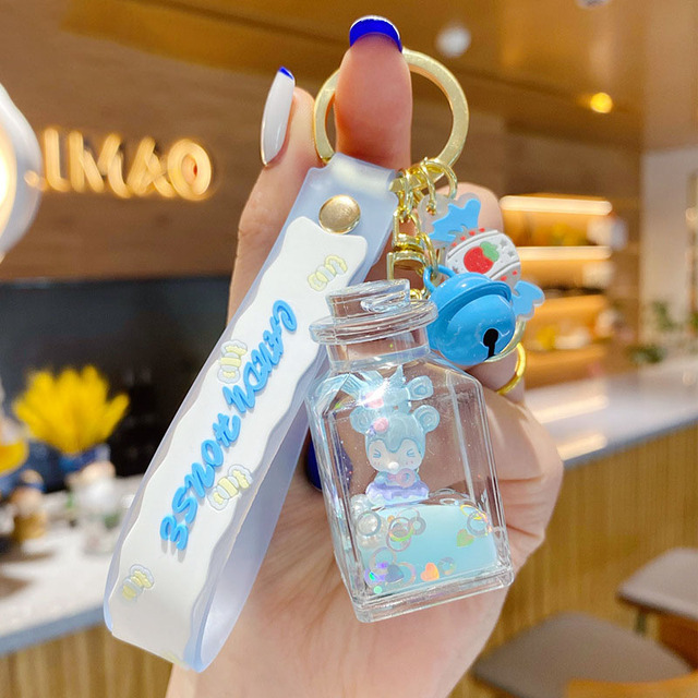 Wish Bottle Small animals Key Chain Liquid Floating Keyring Keychain Milk  Pendant Keyfob Gift for Women