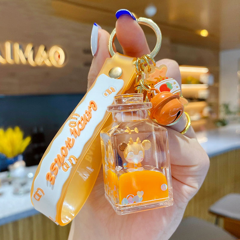 Wish Bottle Small animals Key Chain Liquid Floating Keyring Keychain Milk  Pendant Keyfob Gift for Women
