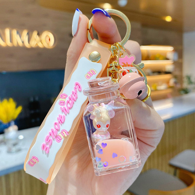 Wish Bottle Small animals Key Chain Liquid Floating Keyring Keychain Milk  Pendant Keyfob Gift for Women