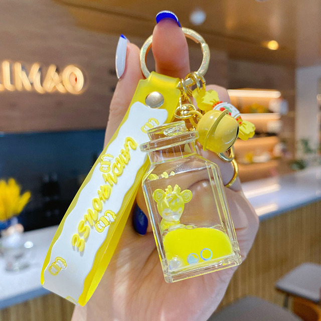 Wish Bottle Small animals Key Chain Liquid Floating Keyring Keychain Milk  Pendant Keyfob Gift for Women