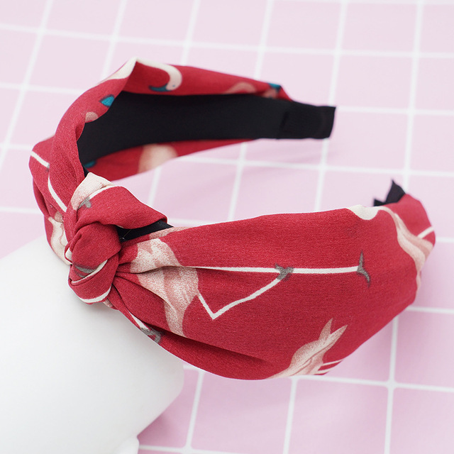 Fresh Fashion Turban Headbands Women Spring Summer Chiffon Headband Head Wrap Wide Flamingo Hair Accessories Cotton Headband