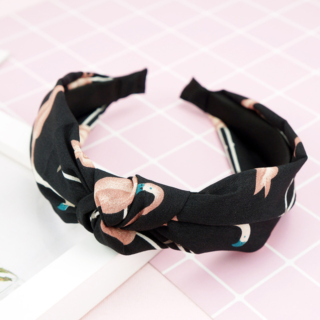 Fresh Fashion Turban Headbands Women Spring Summer Chiffon Headband Head Wrap Wide Flamingo Hair Accessories Cotton Headband