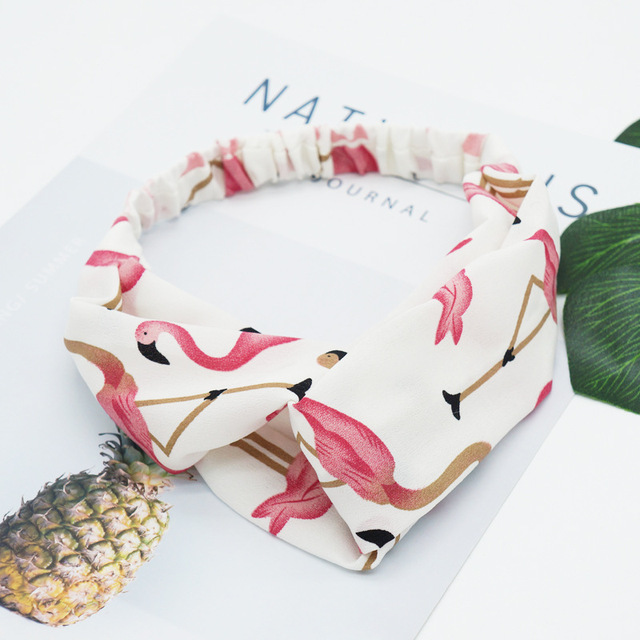 Fresh Fashion Turban Headbands Women Spring Summer Chiffon Headband Head Wrap Wide Flamingo Hair Accessories Cotton Headband