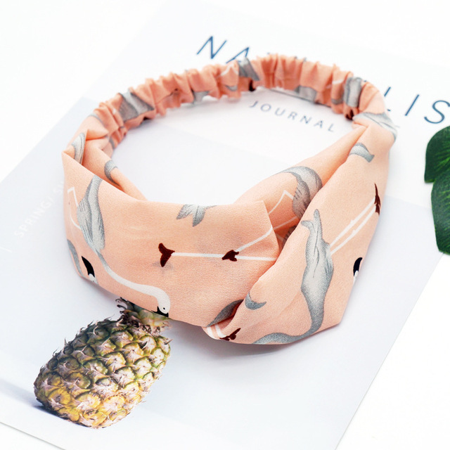 Fresh Fashion Turban Headbands Women Spring Summer Chiffon Headband Head Wrap Wide Flamingo Hair Accessories Cotton Headband
