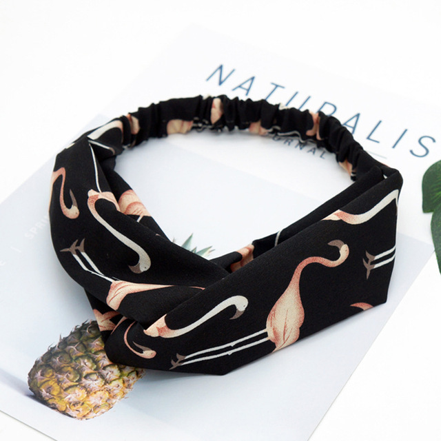 Fresh Fashion Turban Headbands Women Spring Summer Chiffon Headband Head Wrap Wide Flamingo Hair Accessories Cotton Headband