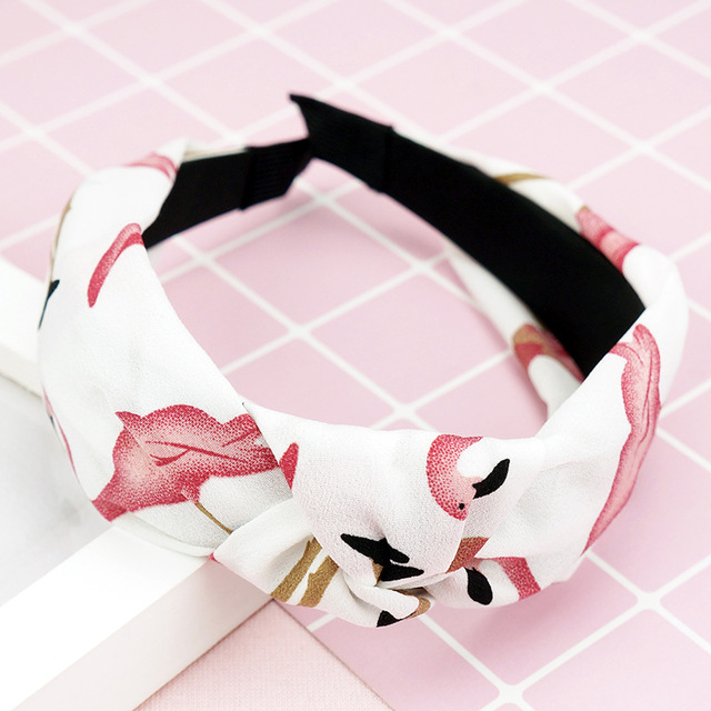 Fresh Fashion Turban Headbands Women Spring Summer Chiffon Headband Head Wrap Wide Flamingo Hair Accessories Cotton Headband