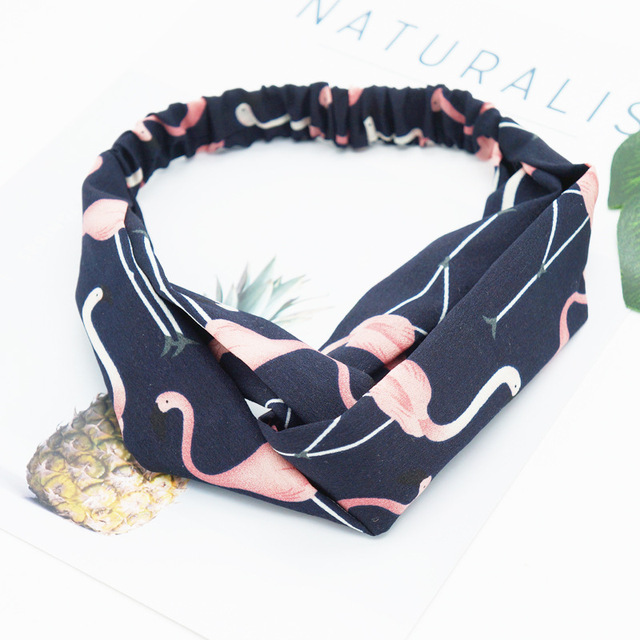 Fresh Fashion Turban Headbands Women Spring Summer Chiffon Headband Head Wrap Wide Flamingo Hair Accessories Cotton Headband