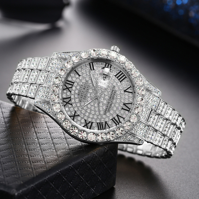 Hip Hop Luxury Quartz Mens Watches Iced Out Watch Men Fashion Full Bling Diamond Watch for Men Waterproof Male Clock