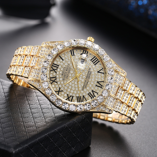 Hip Hop Luxury Quartz Mens Watches Iced Out Watch Men Fashion Full Bling Diamond Watch for Men Waterproof Male Clock