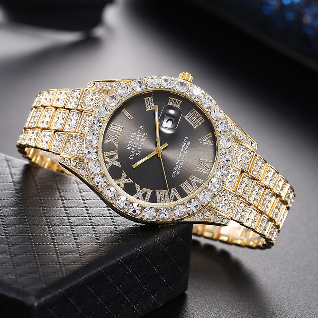 Hip Hop Luxury Quartz Mens Watches Iced Out Watch Men Fashion Full Bling Diamond Watch for Men Waterproof Male Clock