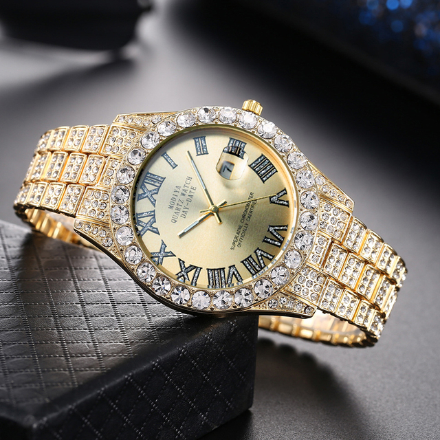 Hip Hop Luxury Quartz Mens Watches Iced Out Watch Men Fashion Full Bling Diamond Watch for Men Waterproof Male Clock