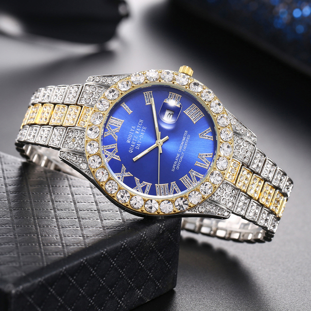 Hip Hop Luxury Quartz Mens Watches Iced Out Watch Men Fashion Full Bling Diamond Watch for Men Waterproof Male Clock