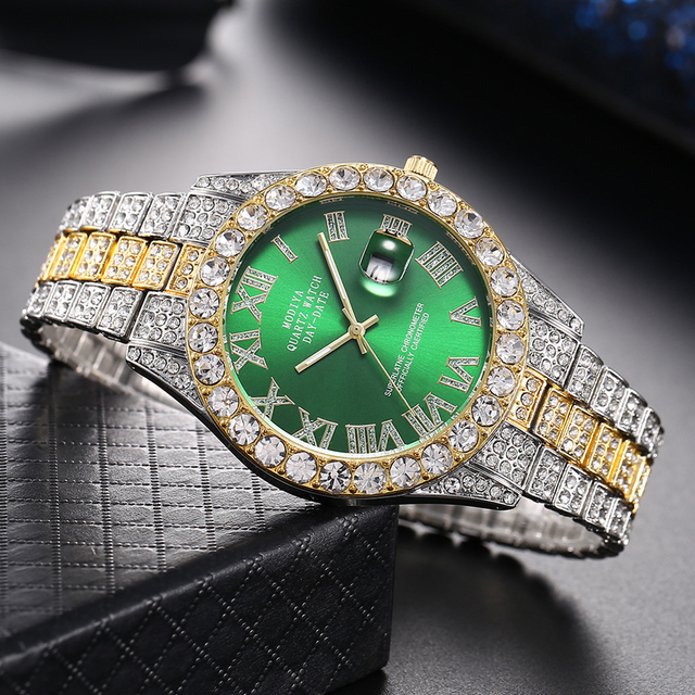 Hip Hop Luxury Quartz Mens Watches Iced Out Watch Men Fashion Full Bling Diamond Watch for Men Waterproof Male Clock