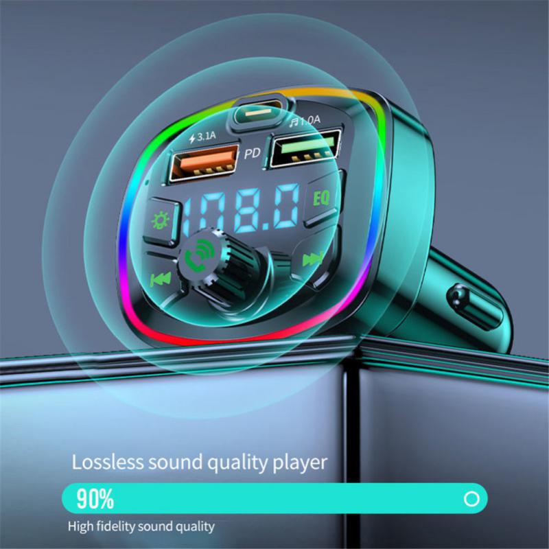 Car Bluetooth 5.0 FM Transmitter Hands-free Car Kit MP3 Player Wireless Audio Receiver Auto Fast Charger TF U Disk Play