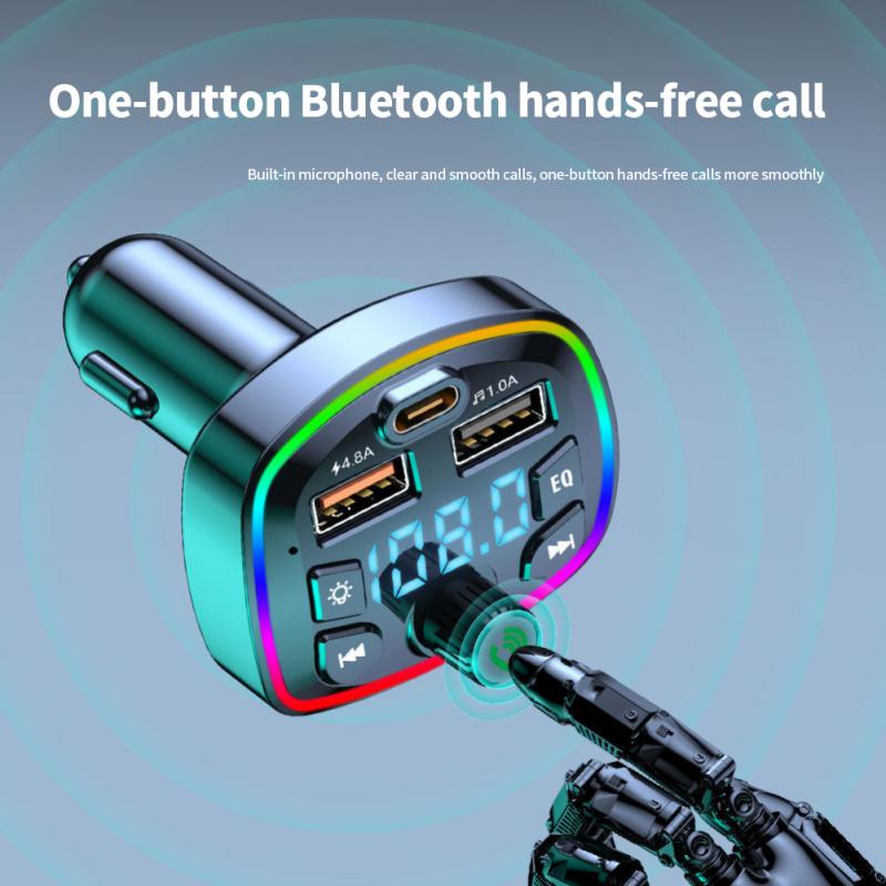 Car Bluetooth 5.0 FM Transmitter Hands-free Car Kit MP3 Player Wireless Audio Receiver Auto Fast Charger TF U Disk Play