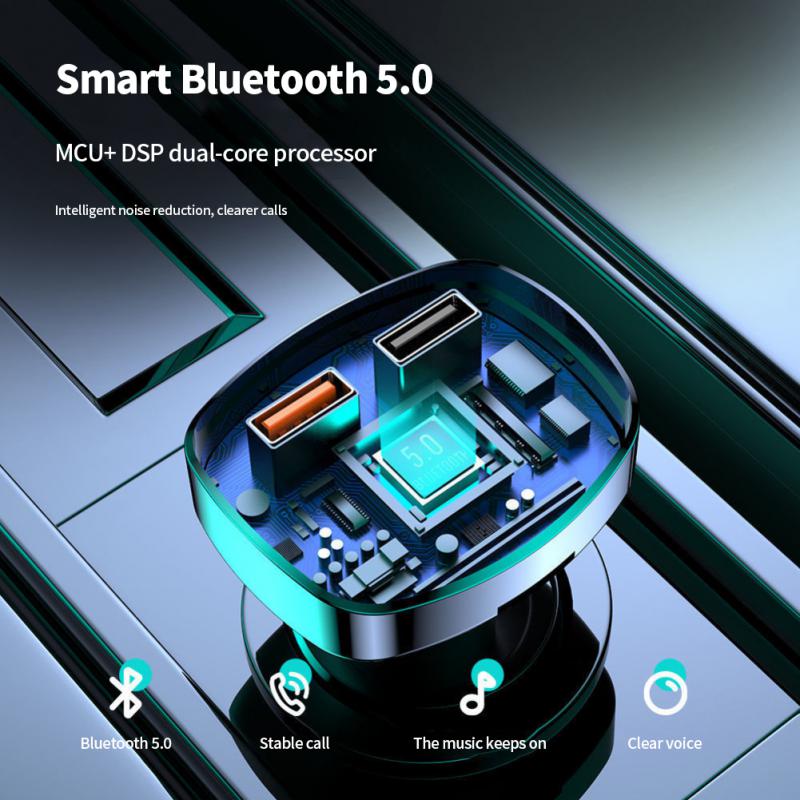 Car Bluetooth 5.0 FM Transmitter Hands-free Car Kit MP3 Player Wireless Audio Receiver Auto Fast Charger TF U Disk Play