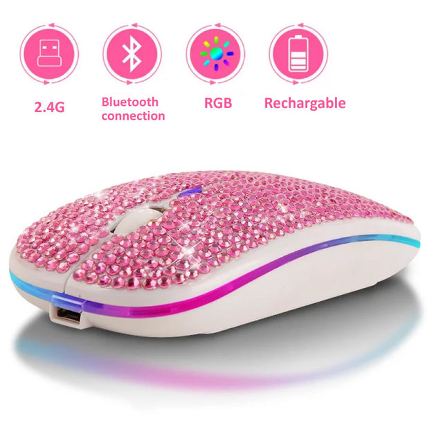 Wireless Mouse Bluetooth5.2 RGB Rechargeable Mouse Rhinestone Computer