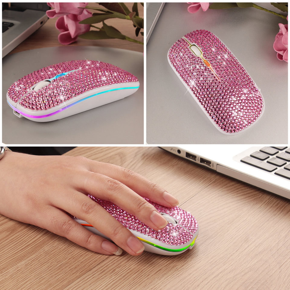 Wireless Mouse Bluetooth5.2 RGB Rechargeable Mouse Rhinestone Computer