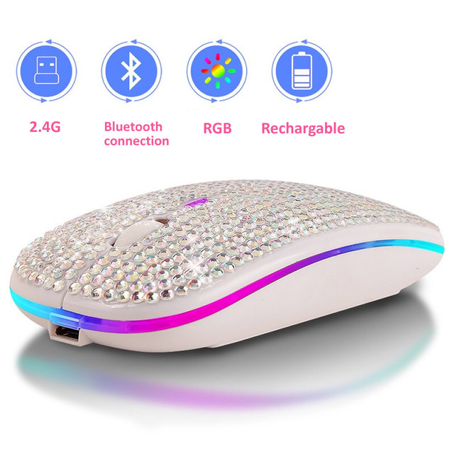 Wireless Mouse Bluetooth5.2 RGB Rechargeable Mouse Rhinestone Computer